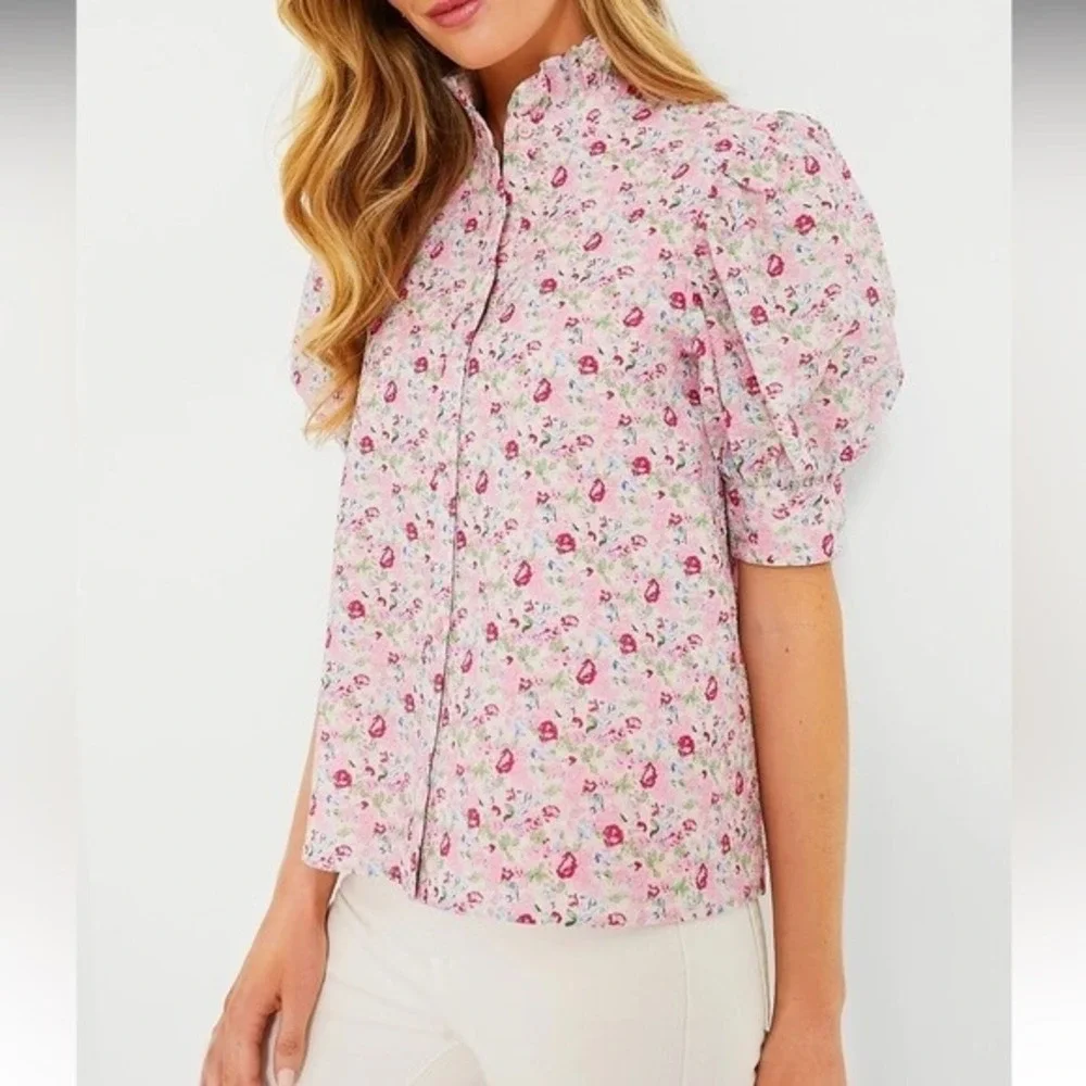 Hyacinth‎ House Tuckernuck NWT Louisa Button Front Pink Multi Floral Blouse XS